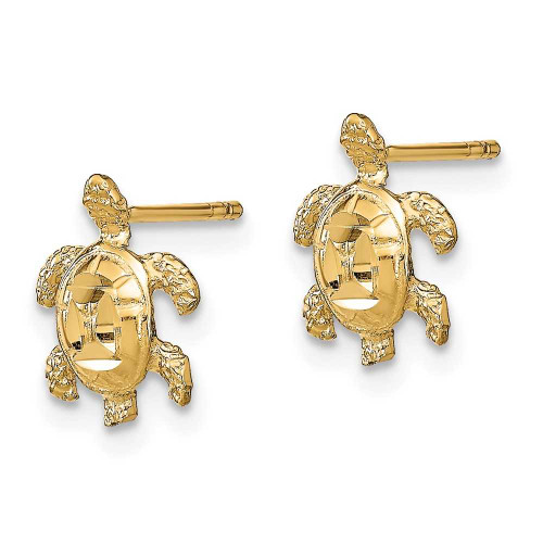 Image of 11mm 14K Yellow Gold Polished Shiny-Cut Sea Turtle Stud Post Earrings TC994