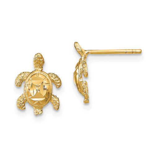 Image of 11mm 14K Yellow Gold Polished Shiny-Cut Sea Turtle Stud Post Earrings TC994