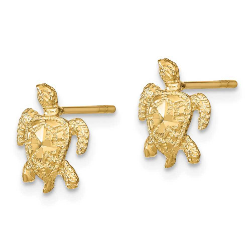 Image of 11mm 14K Yellow Gold Polished Shiny-Cut Sea Turtle Stud Post Earrings TC995