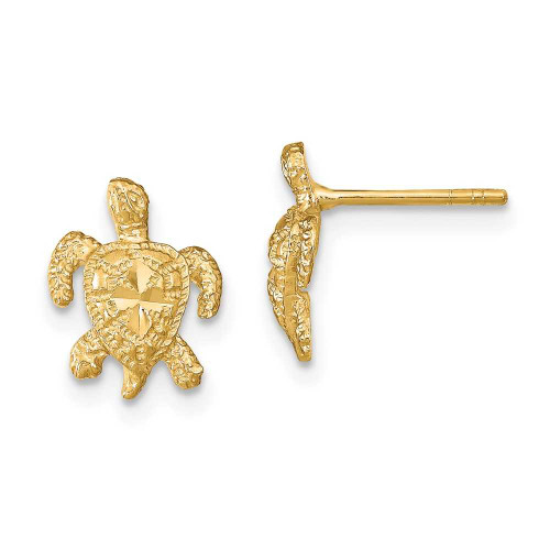 Image of 11mm 14K Yellow Gold Polished Shiny-Cut Sea Turtle Stud Post Earrings TC995