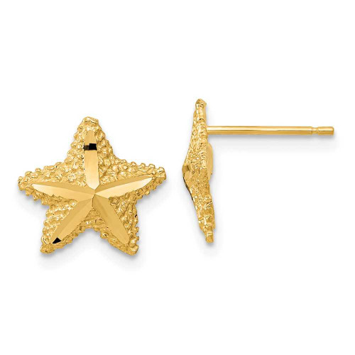 Image of 11.5mm 14K Yellow Gold Polished Shiny-Cut Starfish Stud Post Earrings TC990
