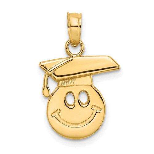 Image of 14K Yellow Gold Polished Smiley Face w/ Graduation Cap Pendant