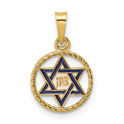 Image of 14K Yellow Gold Polished Solid Enameled Star of David in Frame Pendant