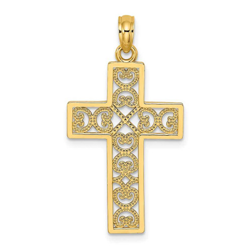 Image of 14K Yellow Gold Polished Square Cross w/ Heart Design Pendant