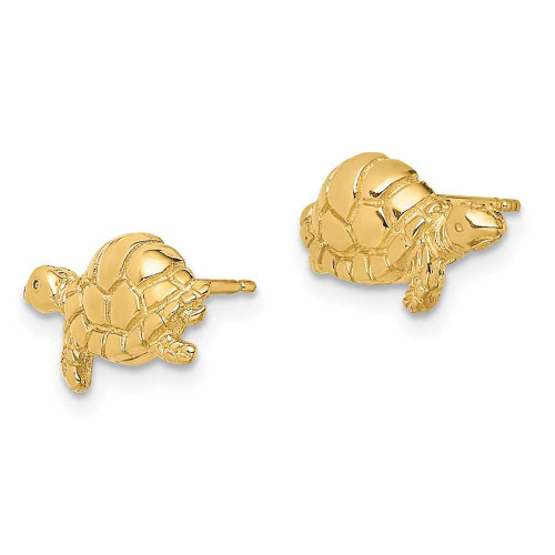 Image of 15.15mm 14K Yellow Gold Polished Swimming Sea Turtle Post Earrings