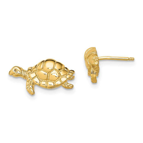 Image of 15.15mm 14K Yellow Gold Polished Swimming Sea Turtle Post Earrings
