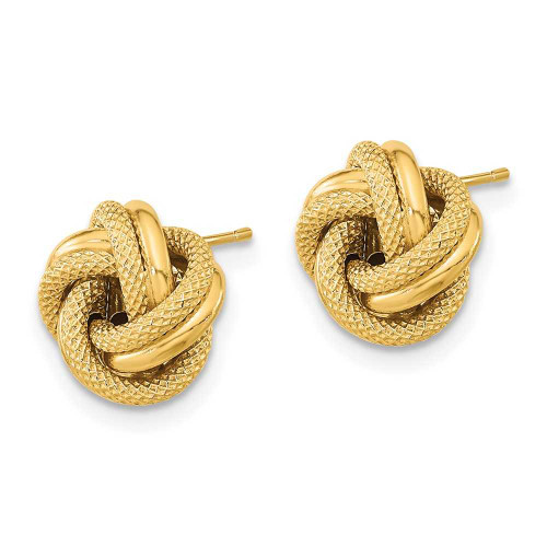 Image of 10mm 14K Yellow Gold Polished Textured Double Love Knot Stud Post Earrings TL1073