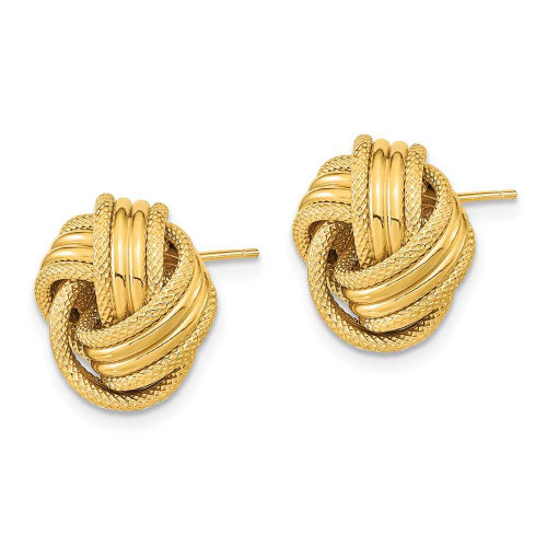 Image of 14mm 14K Yellow Gold Polished Textured Love Knot Stud Post Earrings TL1060