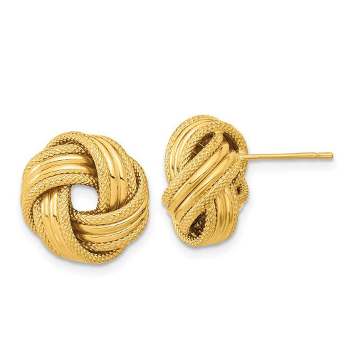 Image of 14mm 14K Yellow Gold Polished Textured Love Knot Stud Post Earrings TL1060
