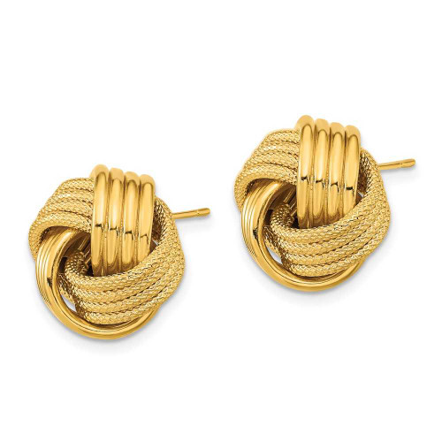 Image of 15mm 14K Yellow Gold Polished Textured Love Knot Stud Post Earrings TL1065