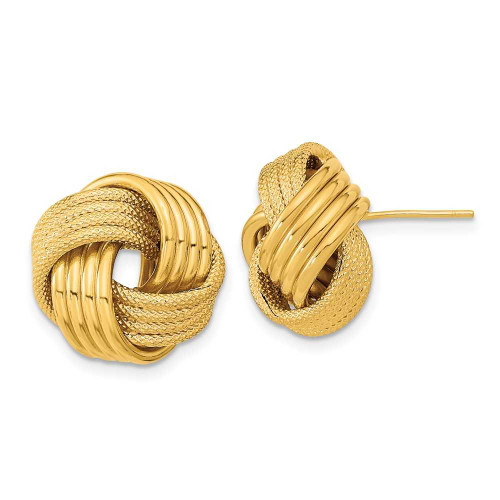 Image of 15mm 14K Yellow Gold Polished Textured Love Knot Stud Post Earrings TL1065