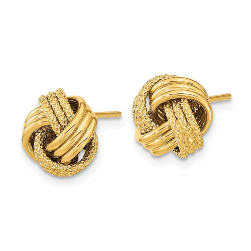 Image of 10mm 14K Yellow Gold Polished Textured Love Knot Stud Post Earrings TL1071