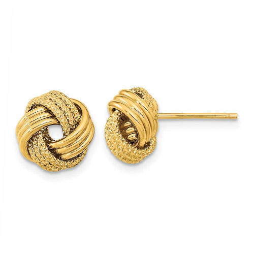 Image of 10mm 14K Yellow Gold Polished Textured Love Knot Stud Post Earrings TL1071