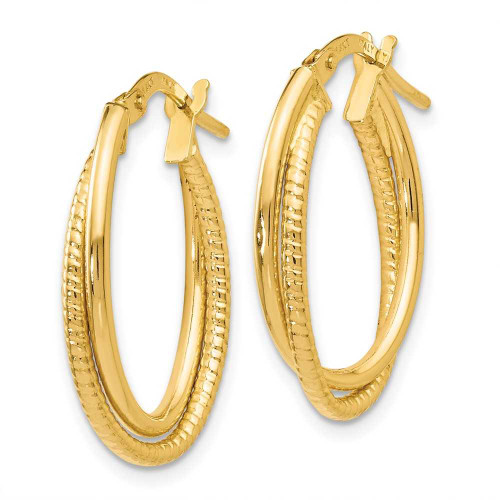 Image of 23mm 14K Yellow Gold Polished Textured Oval Hoop Earrings LE1064