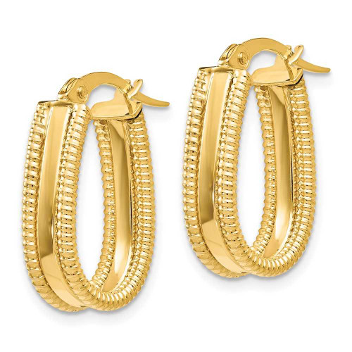 Image of 19mm 14K Yellow Gold Polished Textured Oval Hoop Earrings LE1083