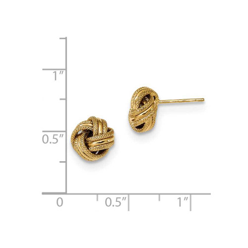 Image of 9mm 14K Yellow Gold Polished Textured Triple Love Knot Stud Earrings