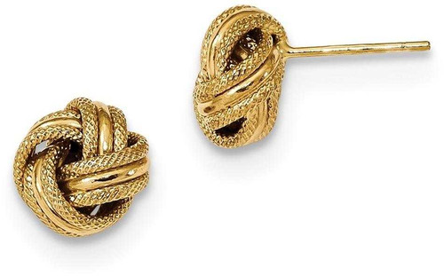 Image of 9mm 14K Yellow Gold Polished Textured Triple Love Knot Stud Earrings