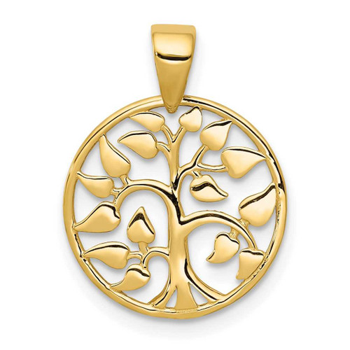 Image of 14K Yellow Gold Polished Tree In Circle Pendant