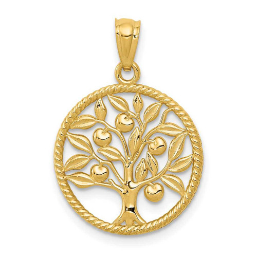 Image of 14K Yellow Gold Polished Tree Of Life In Round Pendant