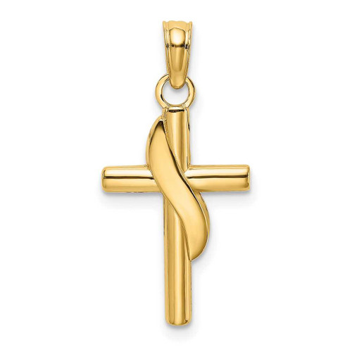 Image of 14K Yellow Gold Polished w/ Banner Cross Pendant