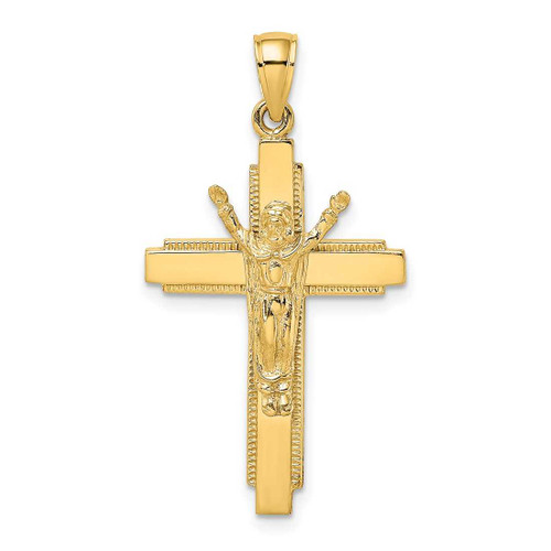 Image of 14K Yellow Gold Polished w/ Beaded Edge Crucifix Pendant