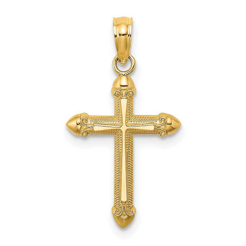 Image of 14K Yellow Gold Polished w/ Scroll Design Cross Pendant