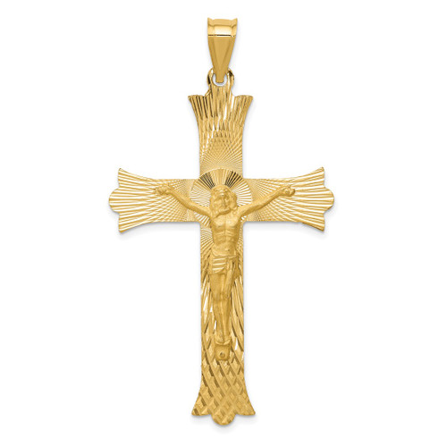 14K Yellow Gold Polished, Satin & Shiny-Cut Crucifix Cross Pendant