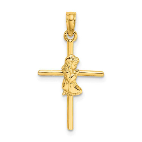 Image of 14K Yellow Gold Praying Girl Cross Pendant