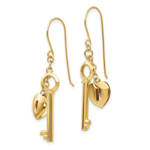 Image of 38mm 14K Yellow Gold Puff Heart Lock and Key Earrings