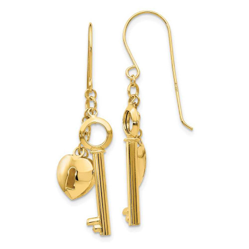 Image of 38mm 14K Yellow Gold Puff Heart Lock and Key Earrings