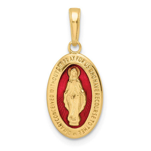 Image of 14k Yellow Gold Red Enameled Miraculous Medal Pendant M1431ER