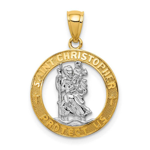 Image of 14K Yellow Gold Rhodium Plated St Christopher Pendant C4521