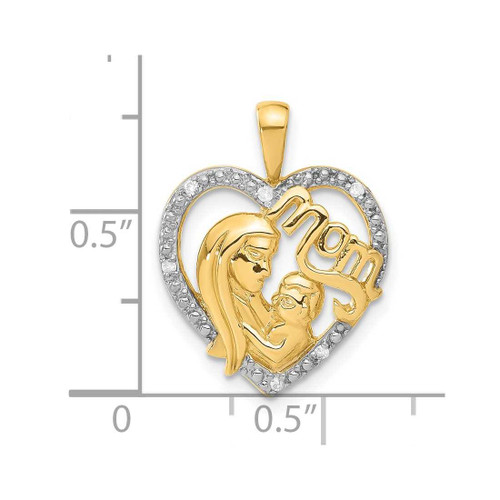 Image of 14K Yellow Gold Rhodium-plated Diamond Mom Heart Pendant