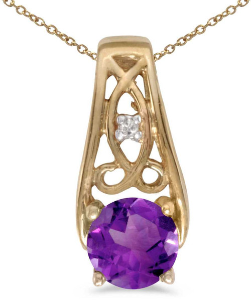 Image of 14k Yellow Gold Round Amethyst And Diamond Pendant (Chain NOT included) (CM-P2587X-02)