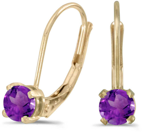Image of 14k Yellow Gold Round Amethyst Lever-back Earrings