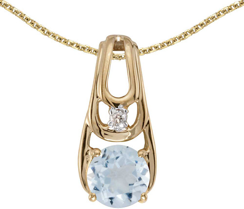 Image of 14k Yellow Gold Round Aquamarine And Diamond Pendant (Chain NOT included)