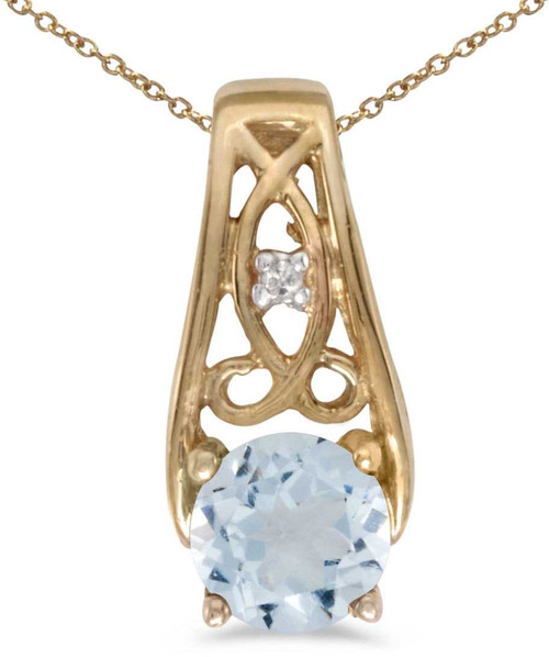 Image of 14k Yellow Gold Round Aquamarine And Diamond Pendant (Chain NOT included) (CM-P2587X-03)