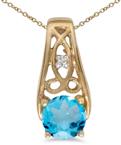 Image of 14k Yellow Gold Round Blue Topaz And Diamond Pendant (Chain NOT included)
