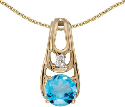 Image of 14k Yellow Gold Round Blue Topaz And Diamond Pendant (Chain NOT included) (CM-P2583X-12)