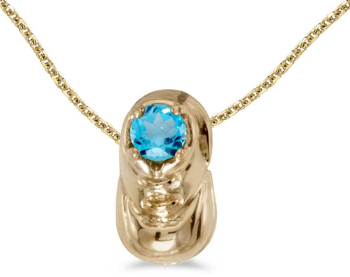 Image of 14k Yellow Gold Round Blue Topaz Baby Bootie Pendant (Chain NOT included)