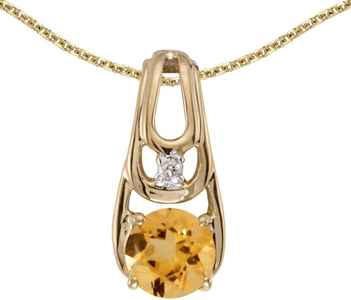 Image of 14k Yellow Gold Round Citrine And Diamond Pendant (Chain NOT included)