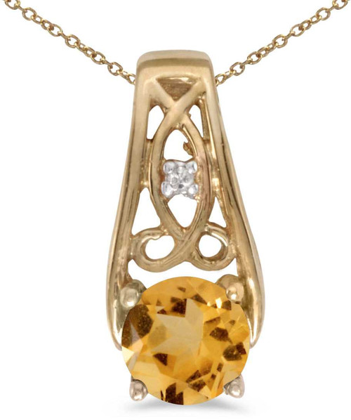 Image of 14k Yellow Gold Round Citrine And Diamond Pendant (Chain NOT included) (CM-P2587X-11)