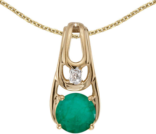 Image of 14k Yellow Gold Round Emerald And Diamond Pendant (Chain NOT included)