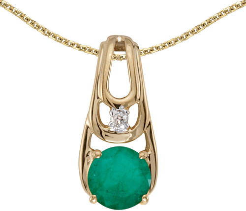 14k Yellow Gold Round Emerald And Diamond Pendant (Chain NOT included)