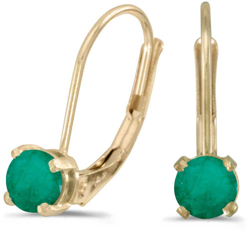 Image of 14k Yellow Gold Round Emerald Lever-back Earrings