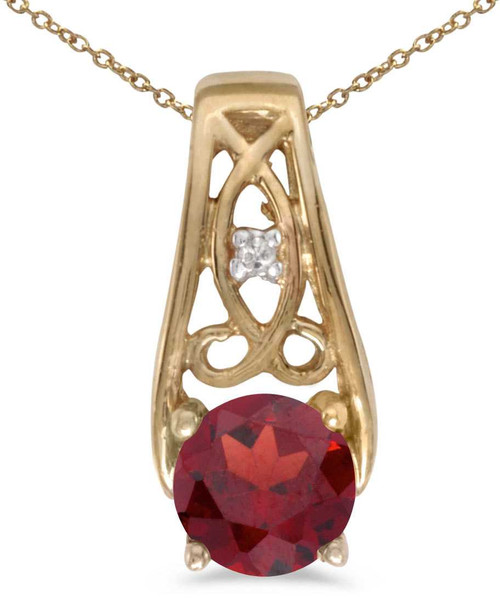 Image of 14k Yellow Gold Round Garnet And Diamond Pendant (Chain NOT included) (CM-P2587X-01)