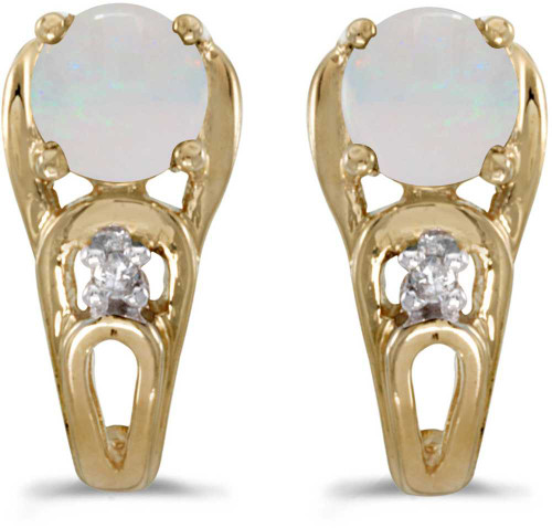 Image of 14k Yellow Gold Round Opal And Diamond Earrings (CM-E2583X-10)