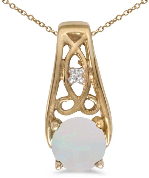 Image of 14k Yellow Gold Round Opal And Diamond Pendant (Chain NOT included) (CM-P2587X-10)