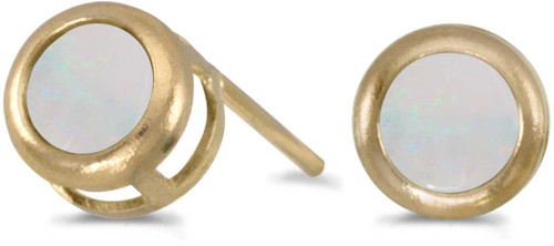 Image of 14k Yellow Gold Round Opal Bezel Stud Earrings