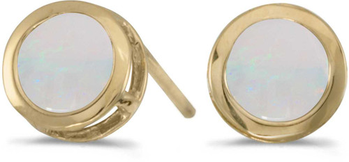Image of 14k Yellow Gold Round Opal Bezel Stud Earrings (CM-E5039X-10)